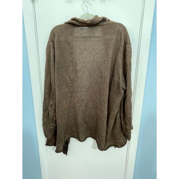 Lafayette 148 NY Cardigan Sweater XL Brown Linen Blend Ruffled Lagenlook Boho - Picture 3 of 5